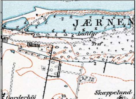 Jernen, old map. Mark for 'Luftfyr'=beacon